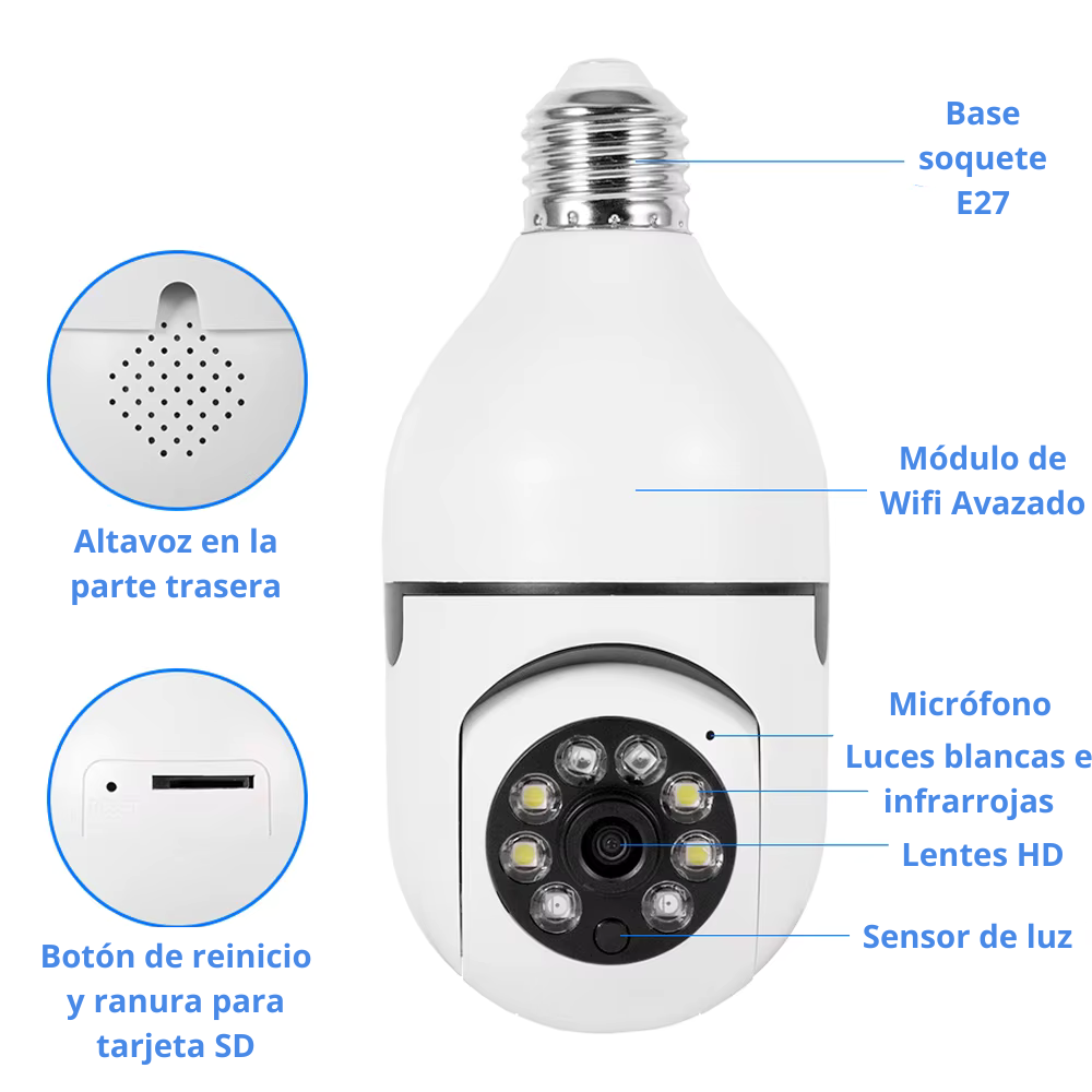 Cámara de Seguridad 360° Tipo Ampolleta (WiFi)